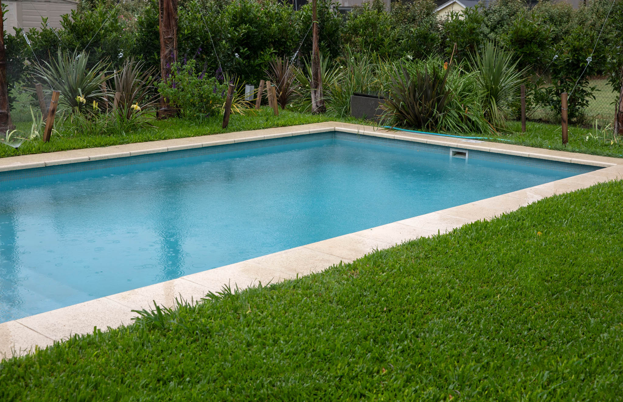The,House,Rectangular,Swimming,Pool,And,Green,Grass,In,The
